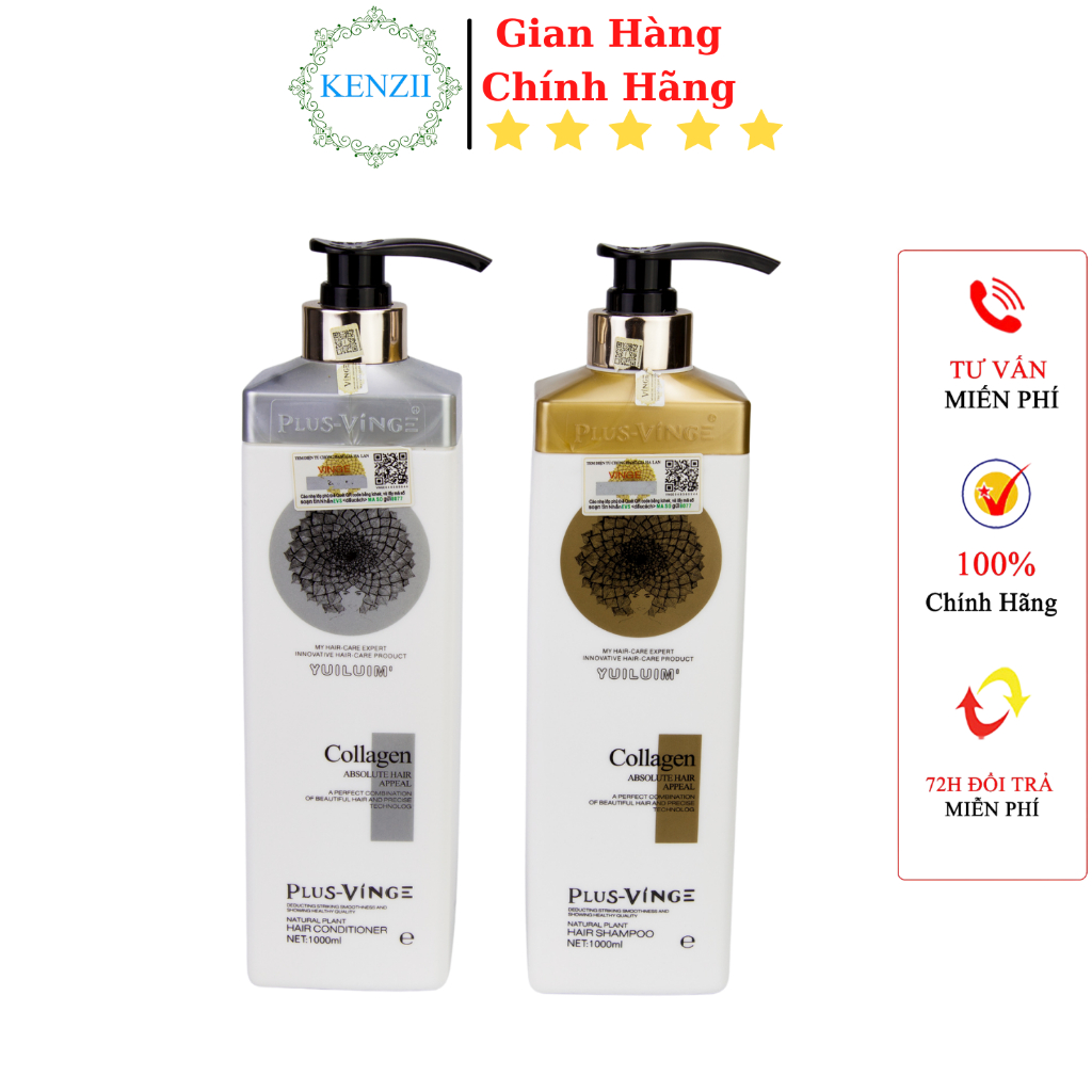 Cặp Dầu Gội Xả Collagen Vinge 1000ML | Giảm Rụng Tóc, Kích Mọc Tóc, Phục Hồi Tóc Hư Tổn | Hàng Chính Hãng