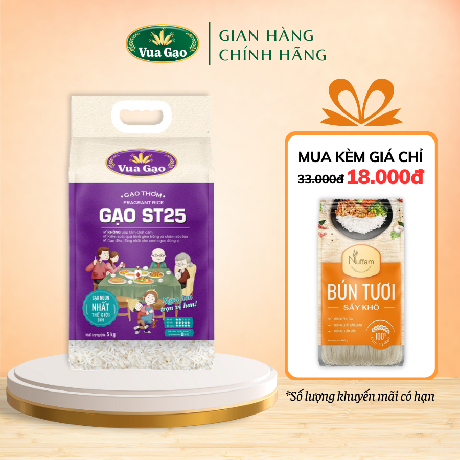 Gạo ST25 Túi 5kg – Chính Hãng Vua Gạo – Gạo Thơm Ngon, Dẻo Nhiều, Vị Đậm Đà – Top 1 Thế Giới 2019