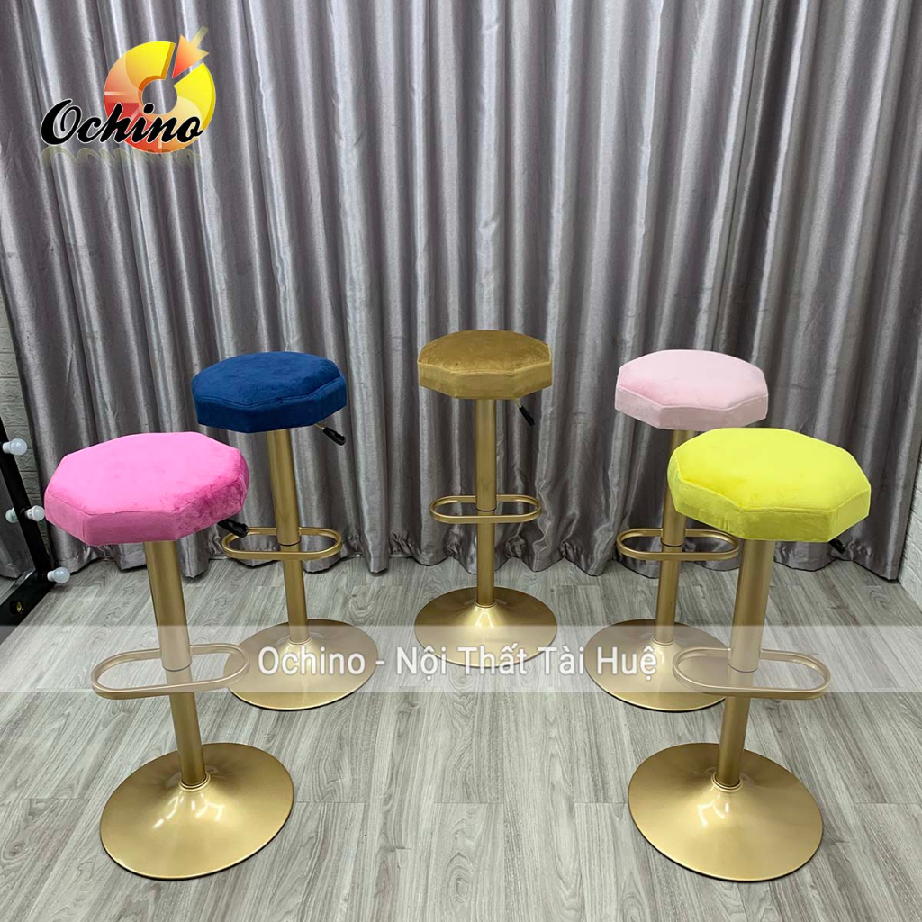 Ghế Trang Điểm Xoay 360 Độ Chân Đĩa Tròn Mạ Vàng Nhạt Sang Chảnh Mẫu 8 Cạnh (Ảnh Thật Và Video)