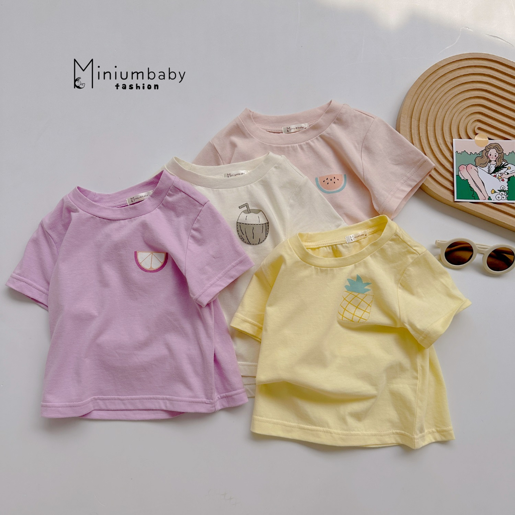 Áo cộc tay in logo hoa quả phong cách cho bé trai, bé gái, chất liệu cotton 100% thấm hút mồ hôi Miniumbaby-A1502