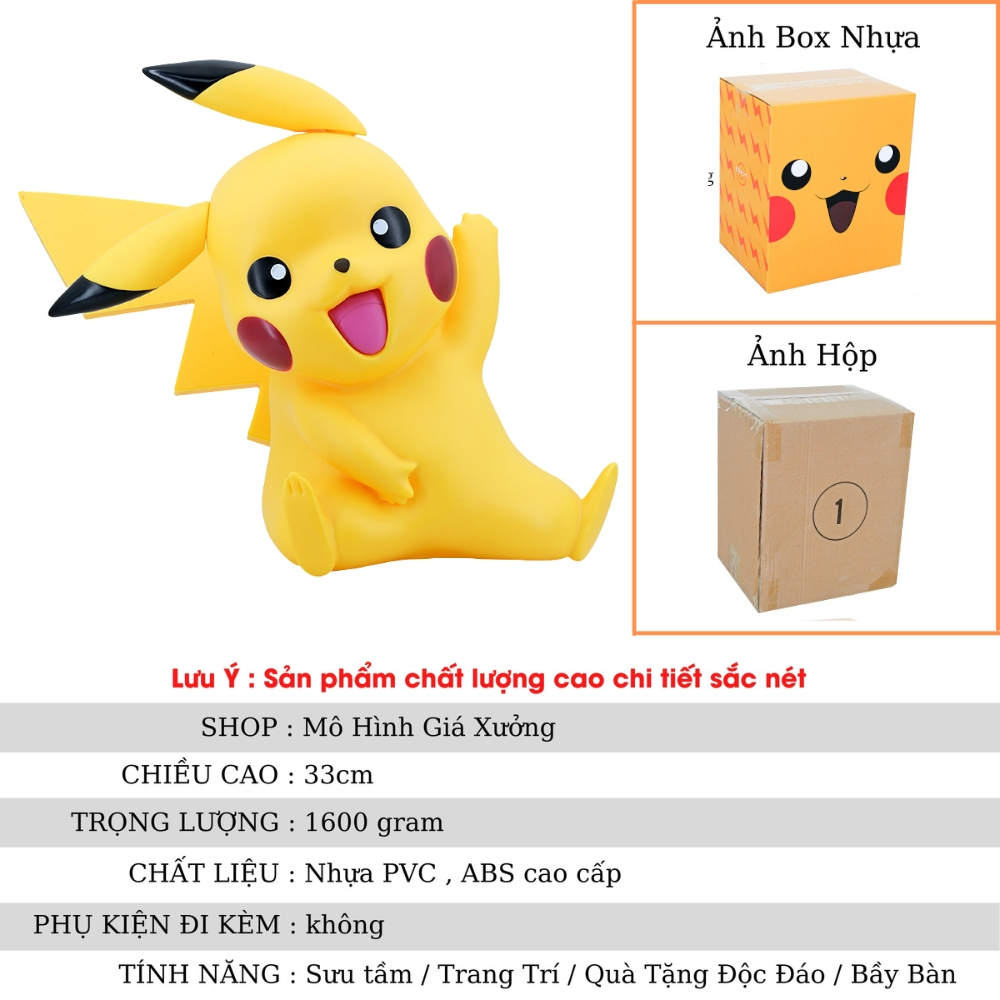 Mô Hình đồ chơi - Pikachu khổng lồ siêu cute - đi kèm 2 tai thay thế - cao 33cm nặng 1.6kg - Pokemon - Bộ Pokemon