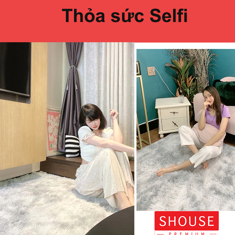 Thảm Lông  loang Trải Sàn Phòng ngủ chụp ảnh decor phòng khách giường giá rẻ cao cấp đen xám đỏ