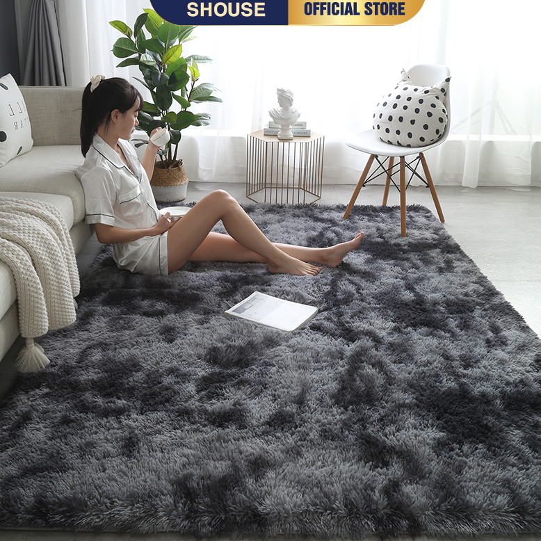 Thảm Lông  loang Trải Sàn Phòng ngủ chụp ảnh decor phòng khách giường giá rẻ cao cấp đen xám đỏ