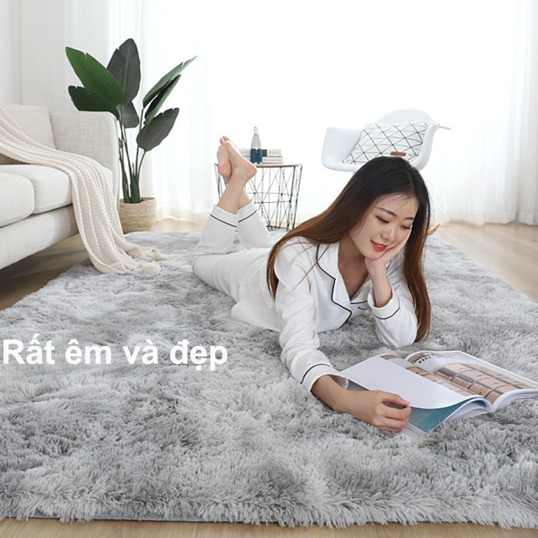 Thảm Lông  loang Trải Sàn Phòng ngủ chụp ảnh decor phòng khách giường giá rẻ cao cấp đen xám đỏ