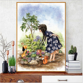 Tranh thêu chữ thập thanh lý CHÚ BÉ CHĂN TRÂU, CÔ GÁI