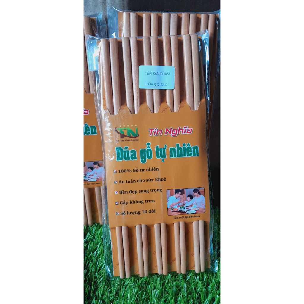 Vỉ 10 đôi đũa gỗ sao TÍN NGHĨA bề mặt trơn nhẵn chắc chắn sạch đẹp sang trọng