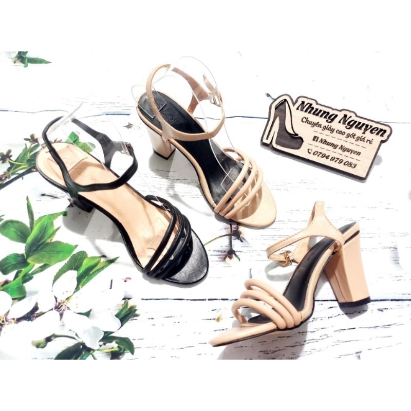 Sandals 3 dây gót vuông 7 phân