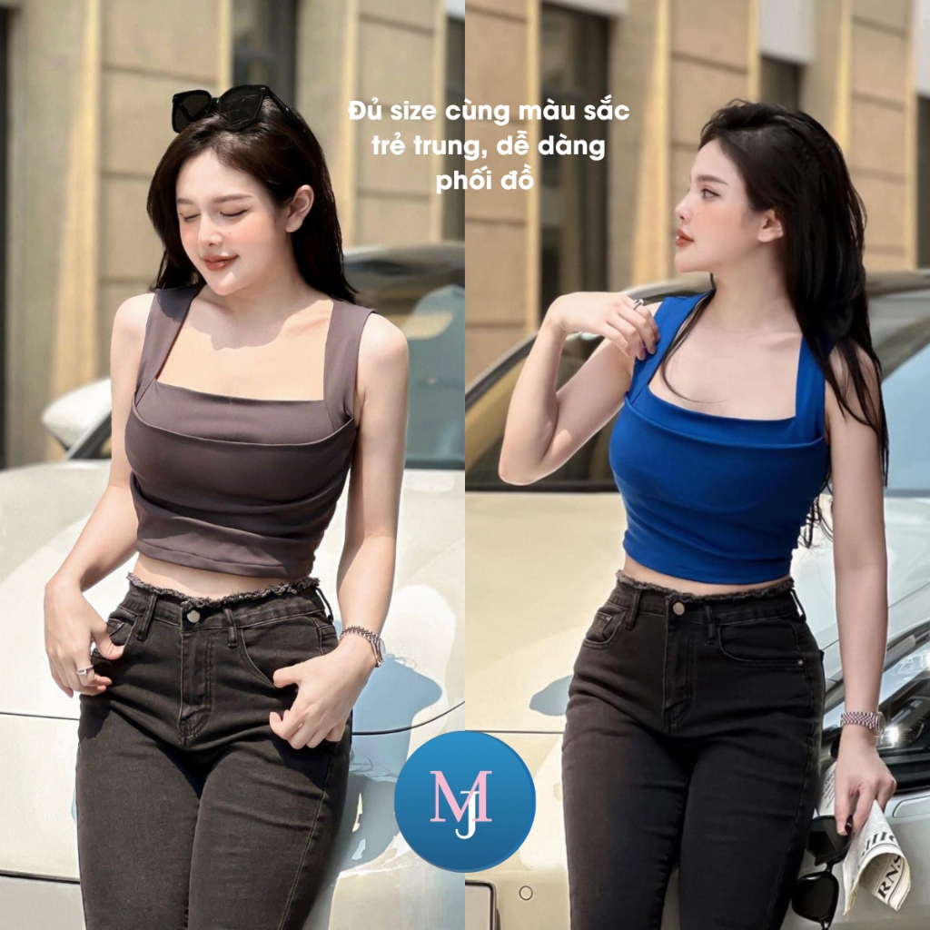 Áo hai dây bản to cổ vuông - Áo hai dây croptop - Áo thun croptop cách điệu - Áo bra nữ phong cách crop cá tính sexy 1