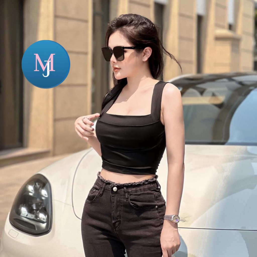 Áo hai dây bản to cổ vuông - Áo hai dây croptop - Áo thun croptop cách điệu - Áo bra nữ phong cách crop cá tính sexy 1