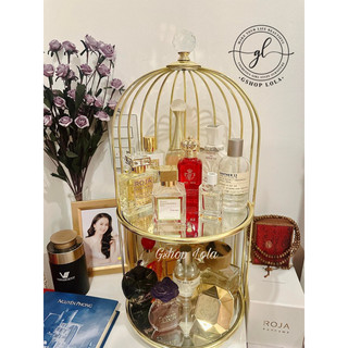 Kệ nước hoa, mỹ phẩm, skincare hình lồng chim cao cấp đế gương sang chảnh, khung gold cứng cáp