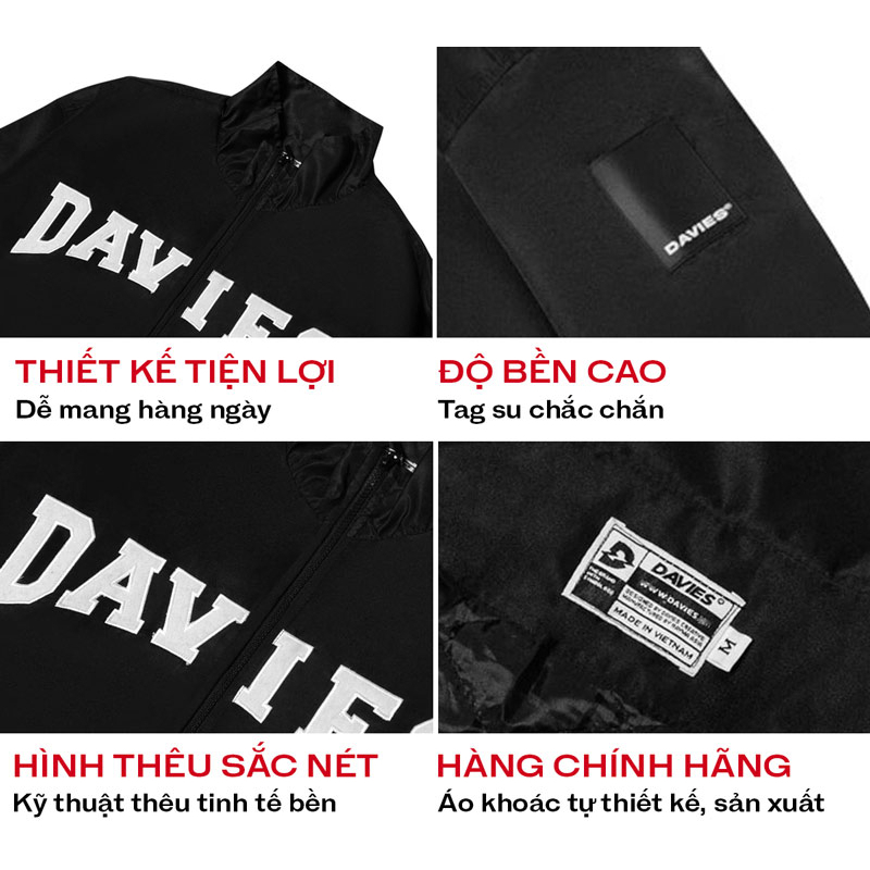 Áo khoác dù local brand nam nữ form rộng màu đen hai lớp chần bông Label Cotton Padded Jacket DAVIES| D23-AK4