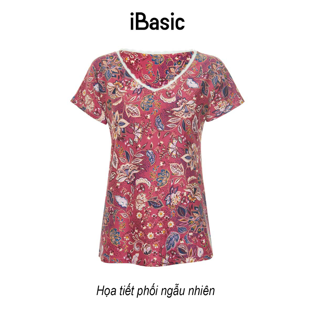 Áo mặc nhà nữ tay ngắn thun hoạ tiết iBasic HOMW034T