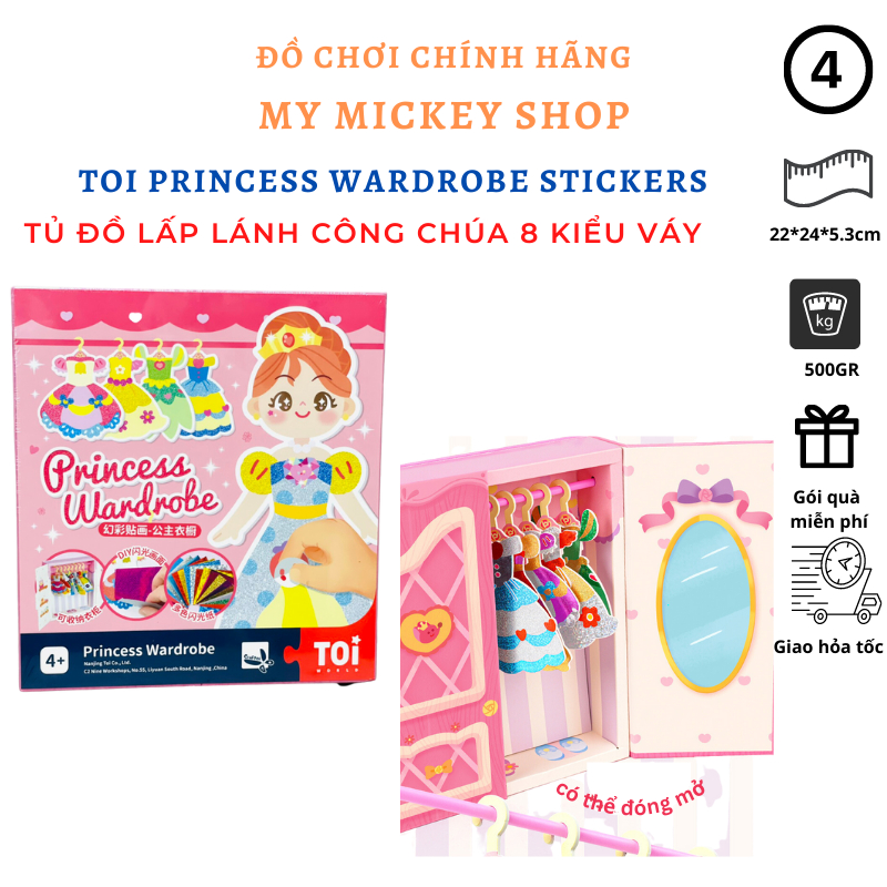 Đồ chơi bóc dán sticker thay trang phục thời trang tủ đồ lấp lánh DIY thủ công cho bé từ 4 tuổi TOI princess wardrobe