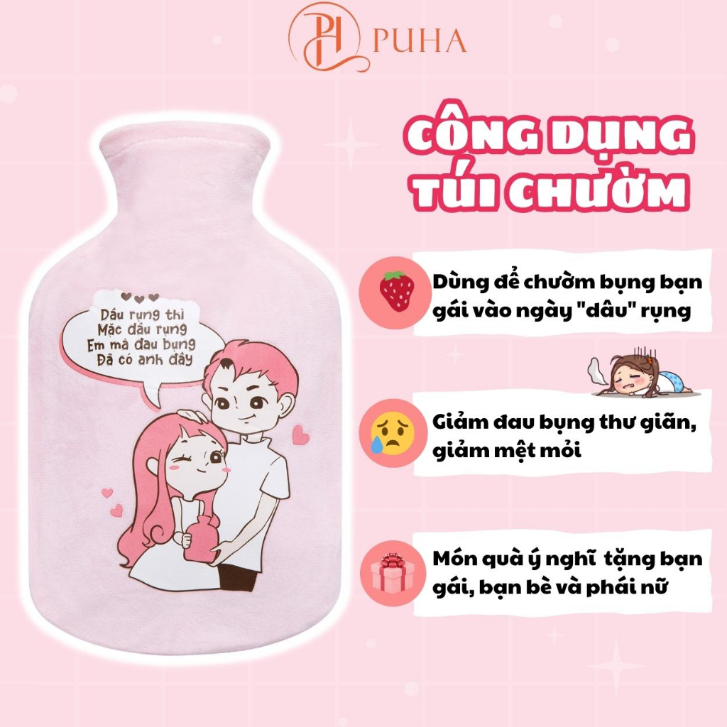 Set quà tặng giáng sinh , noel cho bạn gái PUHA, combo 3 món có túi chườm nóng hỗ trợ giảm đau bụng kinh