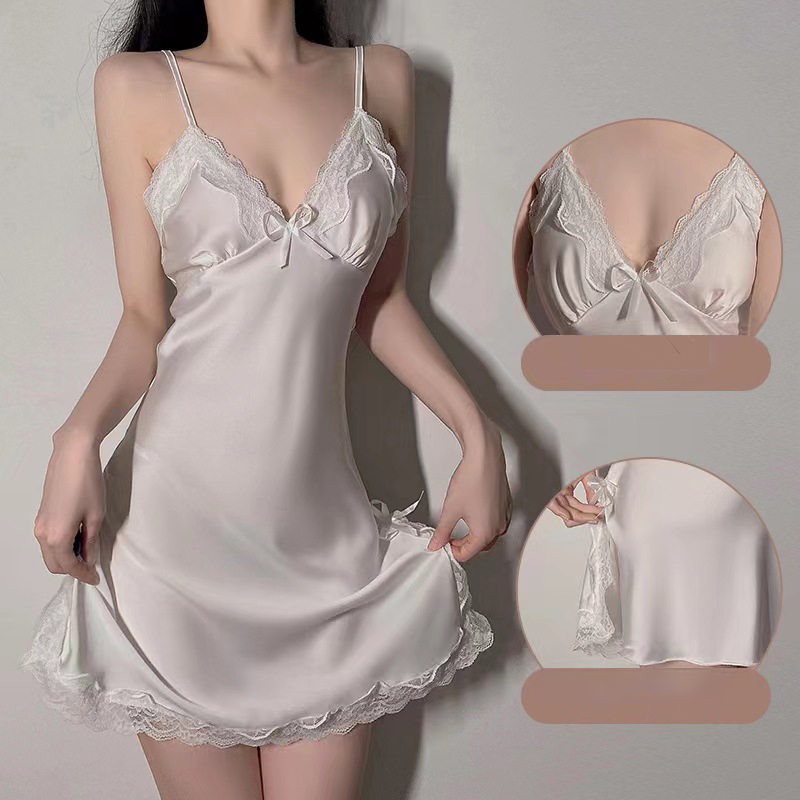 Váy Ngủ Sexy Gợi Cảm Đầm Ngủ Lụa 2 Dây Phối Ren Xẻ Tà Quyến Rũ Cao Cấp Đồ lót gợi cảm