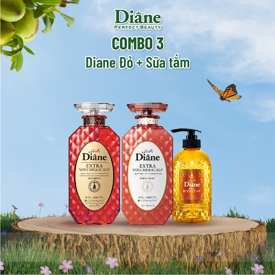 Combo Gội Xả sữa tắm hộ trợ mọc tóc &amp; làm phồng tóc Moist Diane Extra Volume &amp; Scalp-450mlx2