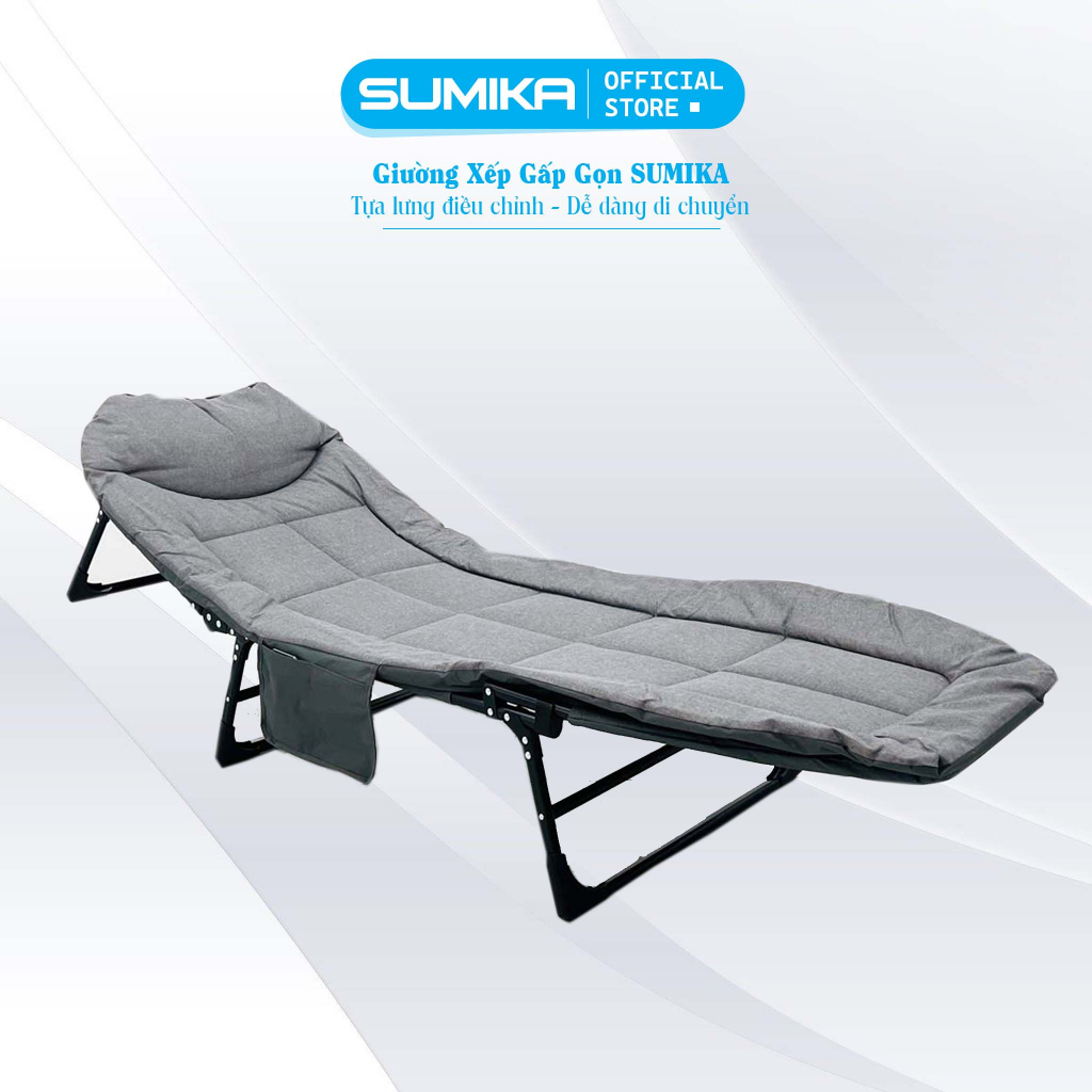 Giường xếp gấp gọn 3 chân đa năng SUMIKA 181, có nệm, 5 cấp độ điều chỉnh