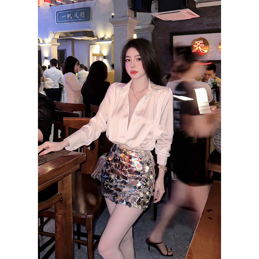 Chân váy kim sa vảy tròn quyến rũ 2 lớp có lót quần cho nữ