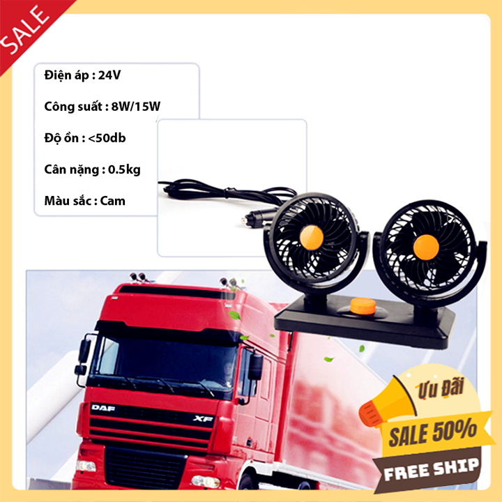 Quạt đôi mini làm mát ô tô 12v 24v cắm tẩu cho xe hơi/ xe tải
