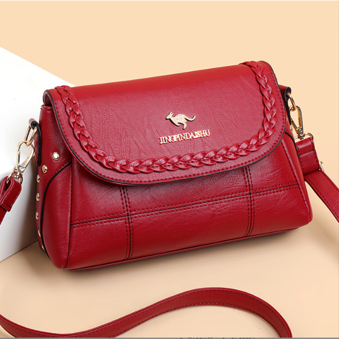 Túi Xách Nữ Da Bò mã MD97 Đeo Chéo màu ĐEN/ĐỎ