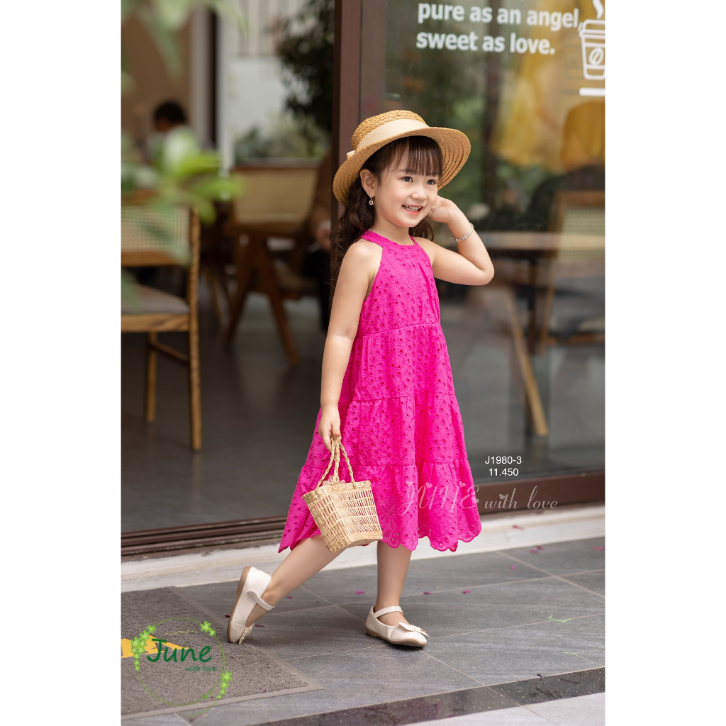 Váy Đầm bé gái thô thêu trắng siêu sang xinh cho bé