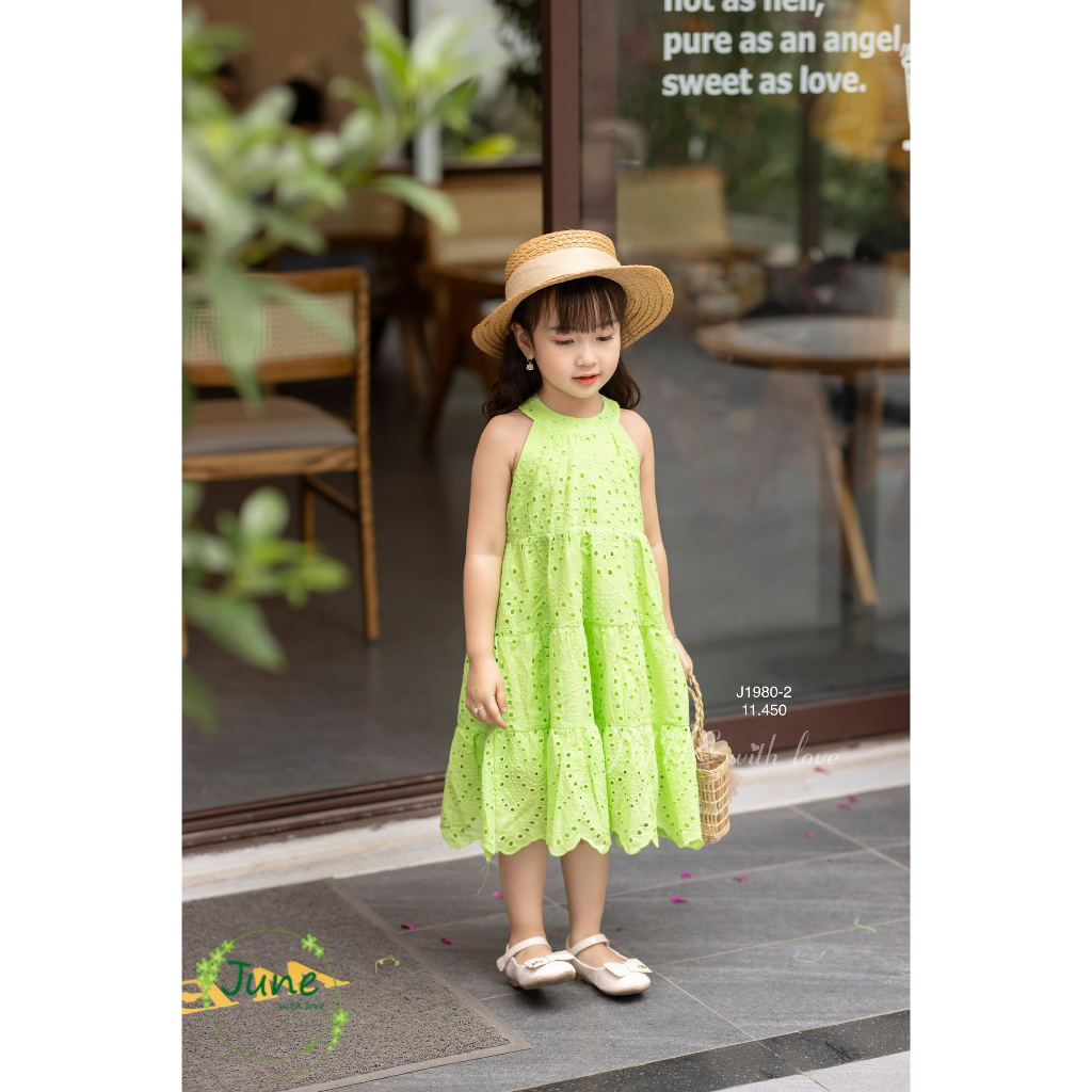Váy Đầm bé gái thô thêu trắng siêu sang xinh cho bé
