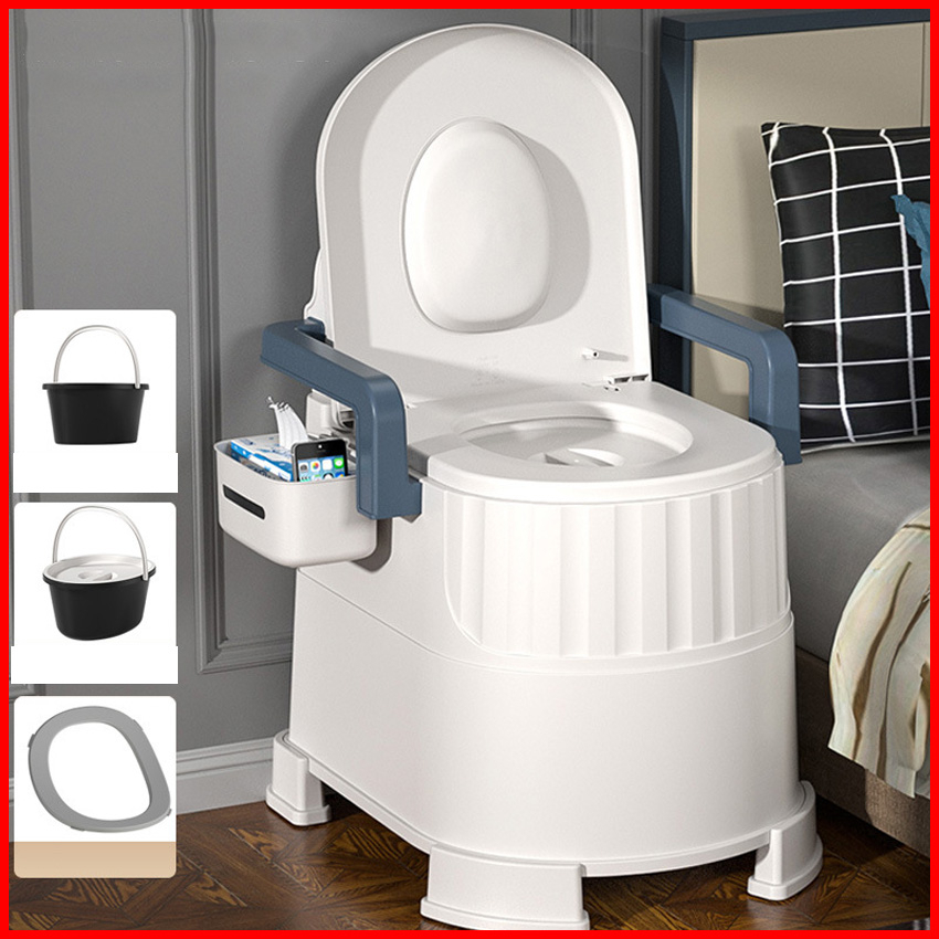 Bồn cầu di động cho người già, bà bầu, người bệnh tiện lợi SHOP HOUSE chất liệu nhựa abs cao cấp có tay vịn đệm tựa lưng