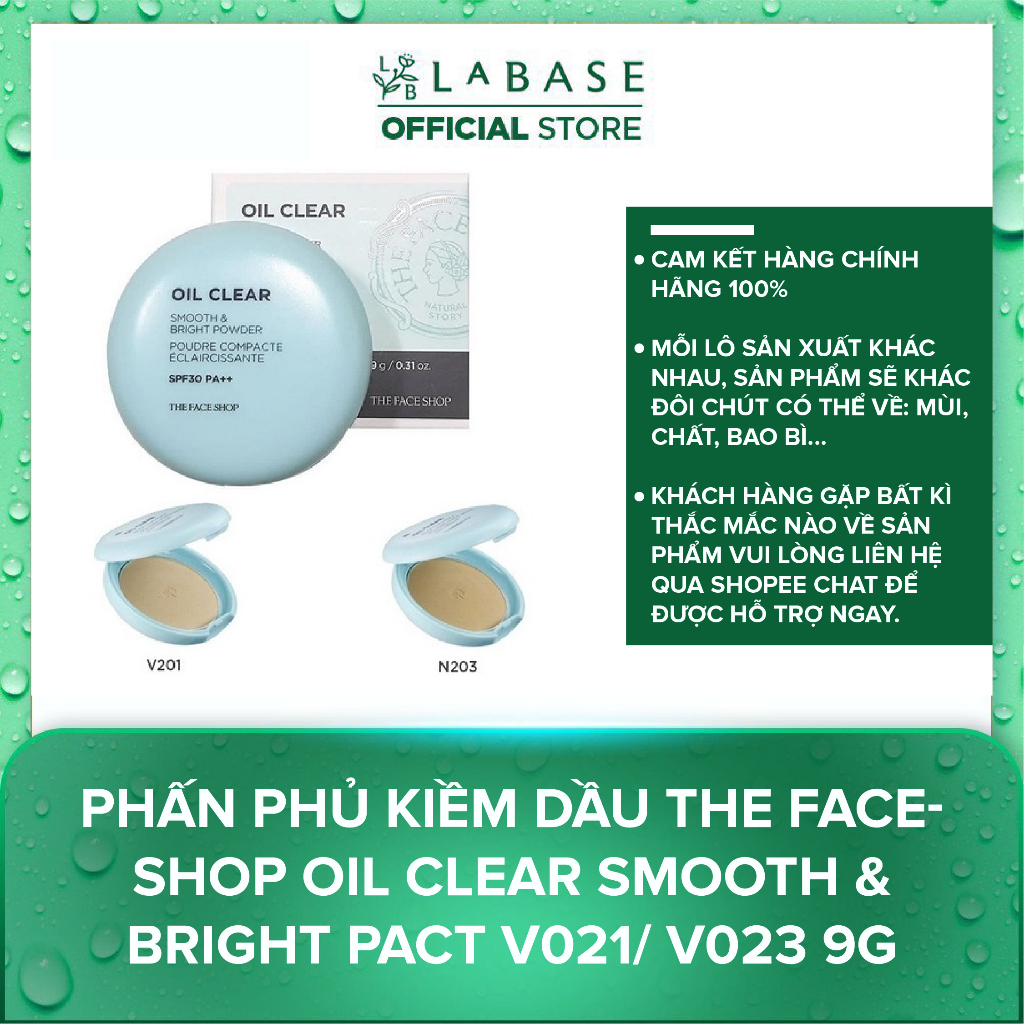 Phấn phủ kiềm dầu The Faceshop Oil Clear Smooth & Bright Pact V201/ N023 9g