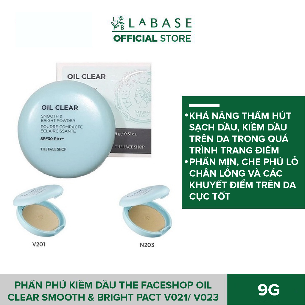 Phấn phủ kiềm dầu The Faceshop Oil Clear Smooth & Bright Pact V201/ N023 9g
