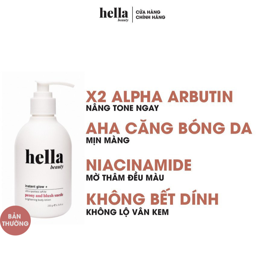 Kem body trắng da Nâng tone tức thì Dưỡng ẩm Chống nắng Hella Beauty 200g