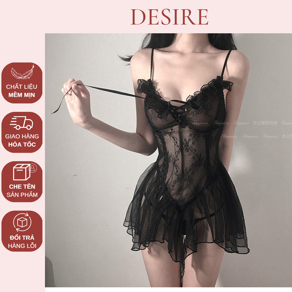 Váy đầm ngủ ren ôm body kèm tất lưới sexy cosplay VN-059
