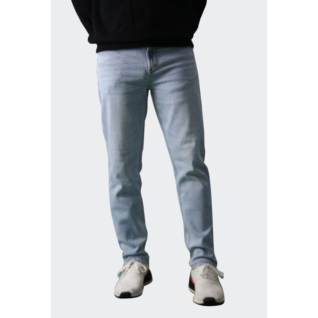 Quần Jeans nam ALE JEANS, ống suông ôm, co giãn nhẹ, xanh nhạt, chất liệu thun cotton MWID005M