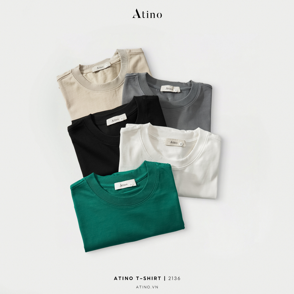 Áo Phông Nam Cộc Tay Cổ Tròn Trơn ATINO chất liệu 100% Cotton thoáng mát form Slim-Fit AP5.2136