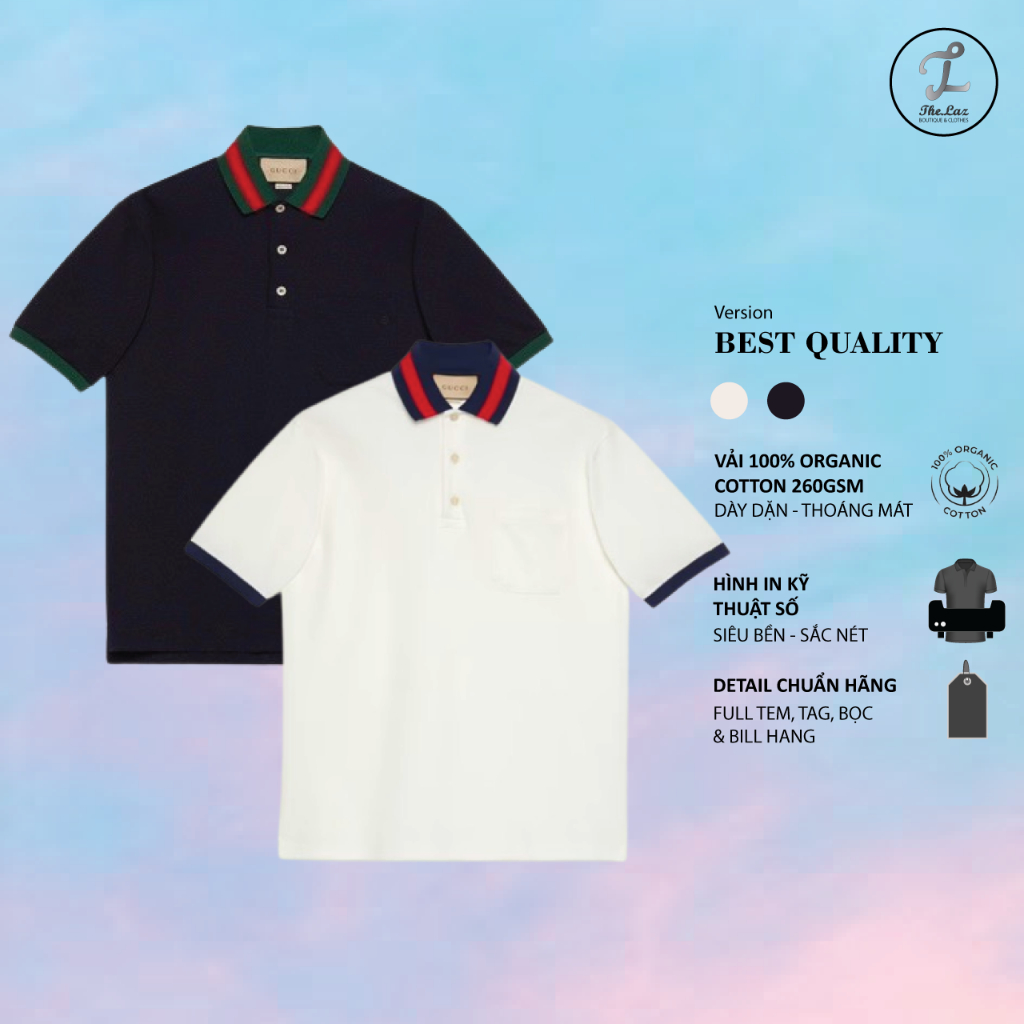 ÁO Polo GC WEB STRIPE - Áo trụ Polo Phối Viền Cổ Vải Cotton 100%