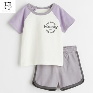 Bộ quần áo cotton trắng tím  chính hãng HM, bộ quần áo bé trai Auth 1-4 tuổi