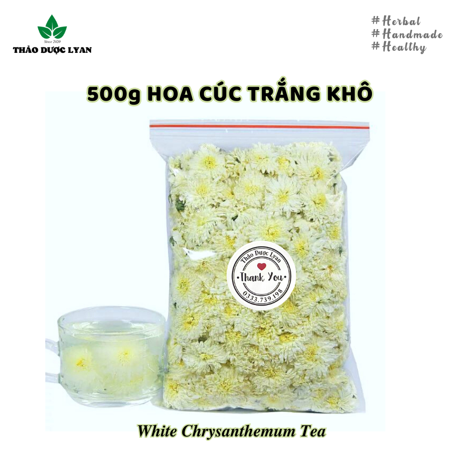500g Hoa Cúc Trắng khô loại to ngủ ngon an thần làm trà thảo mộc, nấu nước mát, nấu sâm bông cúc mùi thơm