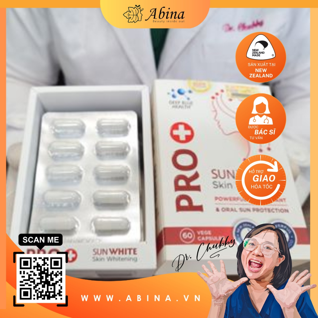 Viên chống nắng trắng da giảm sạm nám ngăn ngừa lão hóa Pro Sun White Deep Blue Health 60 viên Dr Chubby