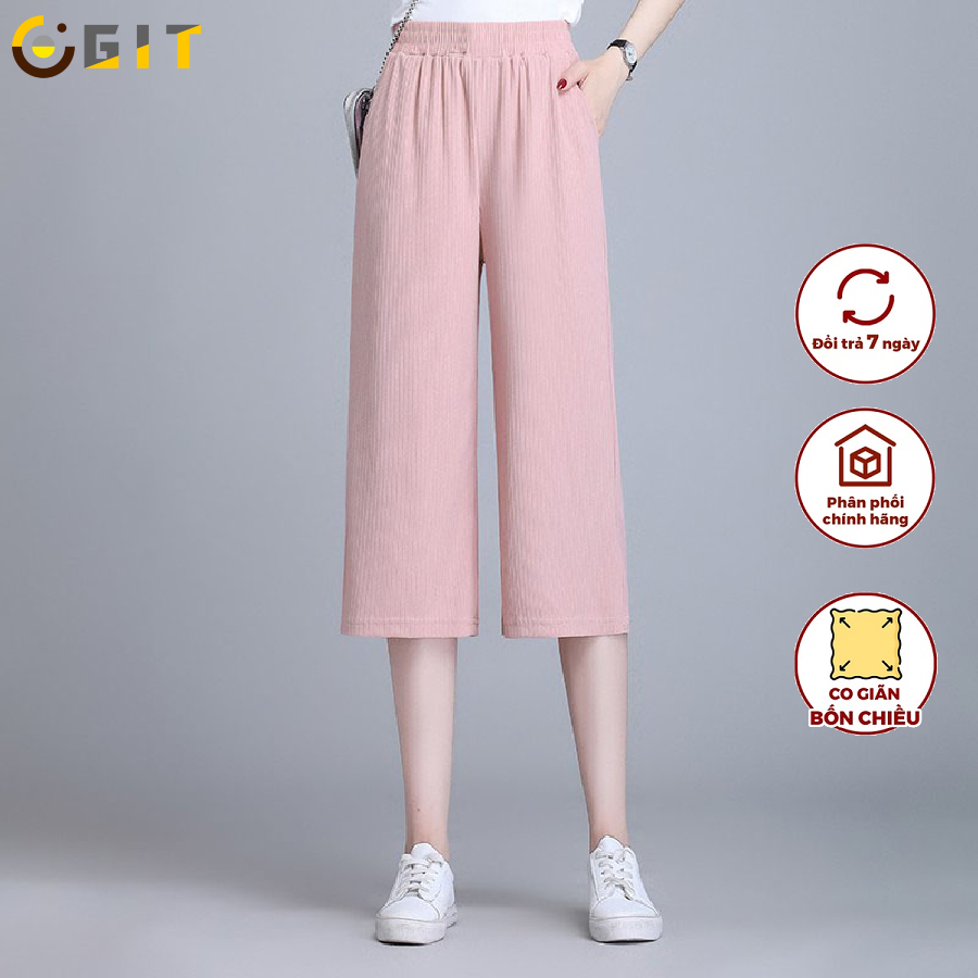 Quần Ống Rộng Lỡ Kiểu Lửng Nữ DVGIT Chất Liệu Tăm Gân Mát Mịn Kiểu Dáng Phong Cách Trẻ Hàn Quốc