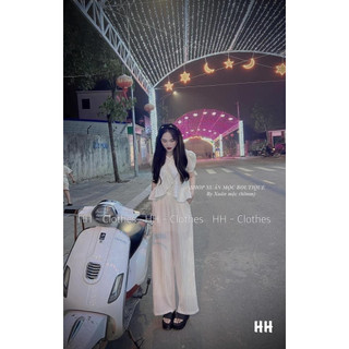 Set đũi lụa trơn quần ống rộng
