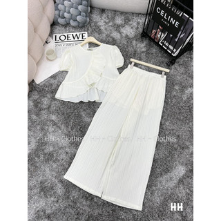 Set đũi lụa trơn quần ống rộng