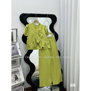 Set đũi lụa trơn quần ống rộng