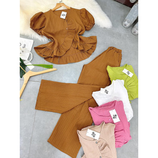 Set đũi lụa trơn quần ống rộng