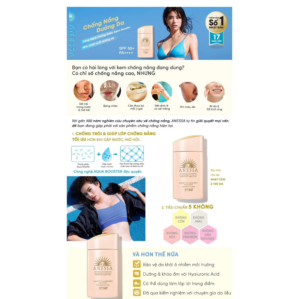 SỮA CHỐNG NẮNG ANESSA CHO DA NHẠY CẢM UV SPF50++ 60ML