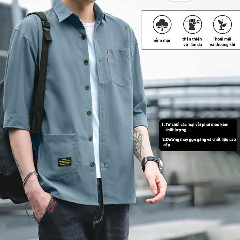 Áo sơ mi ngắn tay Áo Khoác Sơ Mi Nam form rộng, thời trang hiện đại unisex Mảnh Co Giãn Phong Cách Hàn Quốc