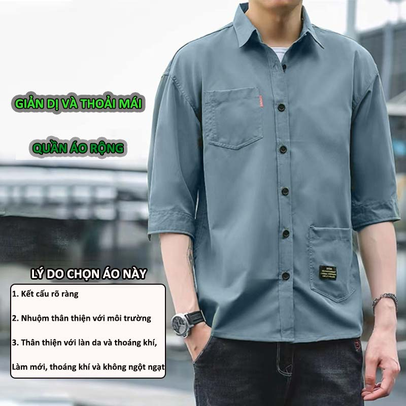Áo sơ mi ngắn tay Áo Khoác Sơ Mi Nam form rộng, thời trang hiện đại unisex Mảnh Co Giãn Phong Cách Hàn Quốc