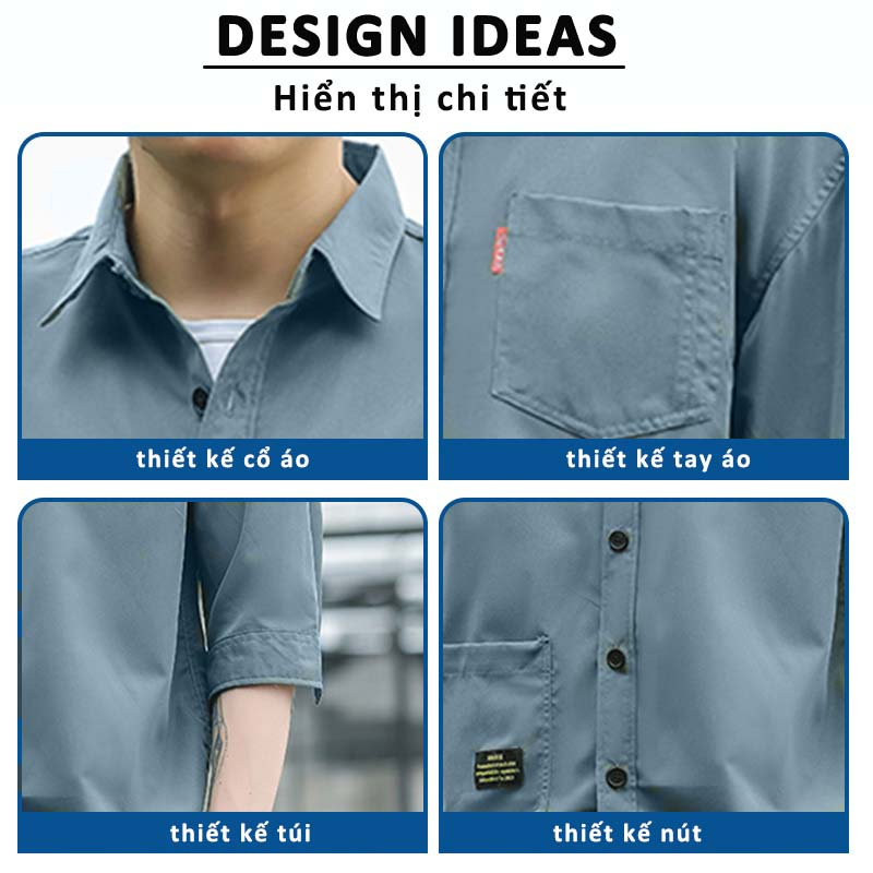 Áo sơ mi ngắn tay Áo Khoác Sơ Mi Nam form rộng, thời trang hiện đại unisex Mảnh Co Giãn Phong Cách Hàn Quốc