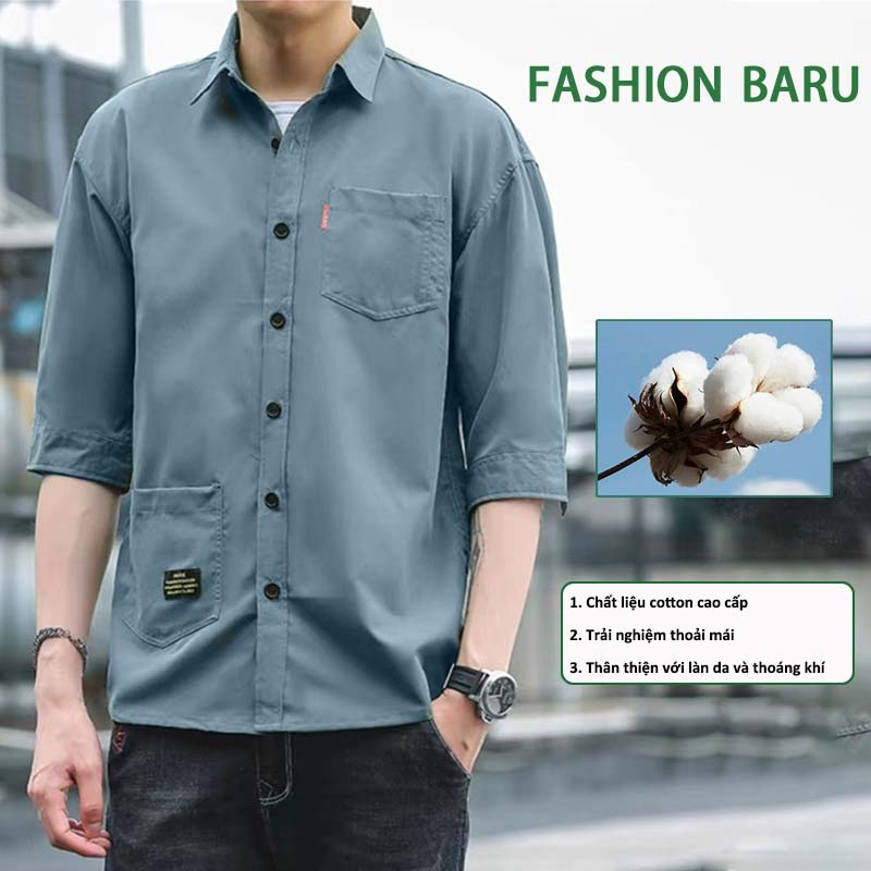 Áo sơ mi ngắn tay Áo Khoác Sơ Mi Nam form rộng, thời trang hiện đại unisex Mảnh Co Giãn Phong Cách Hàn Quốc