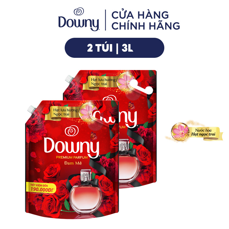 Combo 2 Túi Nước Xả Vải Downy Tinh Dầu Thiên Nhiên Hương Đam Mê 3L/túi