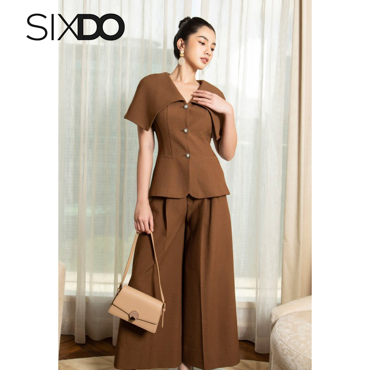 Áo vest nữ cổ V chiết eo phối cúc thời trang SIXDO (Brown Cape Raw Vest)
