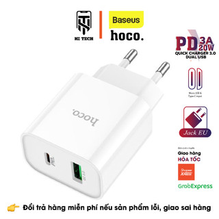 Củ sạc nhanh hoco c80a, sạc nhanh pd 20w 3a, 2 cổng usb + type-c, jack cắm eu.